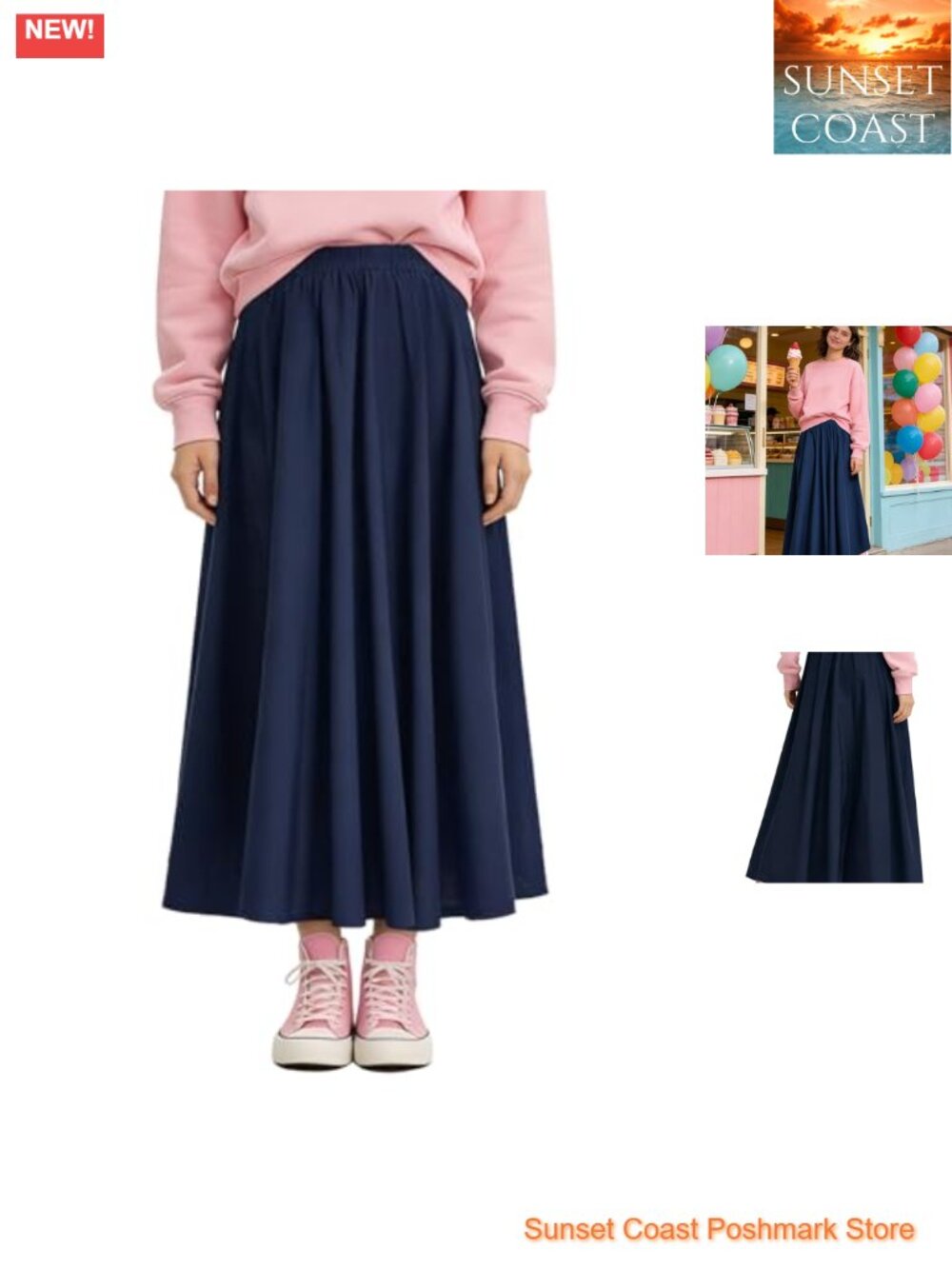 Cotton Linen A-Line Maxi Skirt with Pockets Elastic Waist